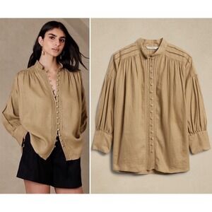 NWT Banana Republic Mira 100% Linen Blouse XXL 20 British Khaki Oversized Top
